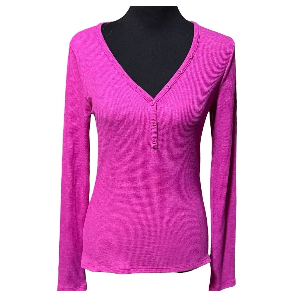 Vintage American Eagle Women's Henley Thermal Long Sleeve Pink Medium Y2K 90s